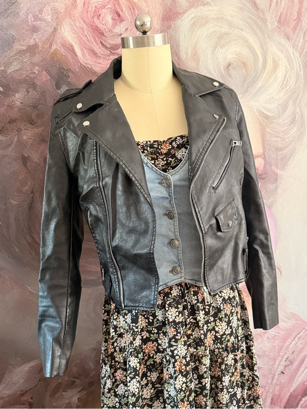 Black Pleather Moto Jacket - Women's Classic Biker Style